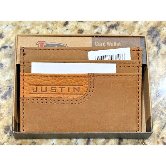 Justin Two Toned Western Brown/Camel Embossed Card Wallet Genuine Leather NEW!! - Picture 1 of 8